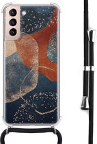 Hoesje met koord geschikt voor Samsung Galaxy S21 - Abstract terracotta - Inclusief zwart koord - Crossbody beschermhoes - Transparant, Blauw - Mooie Telefoonhoesjes
