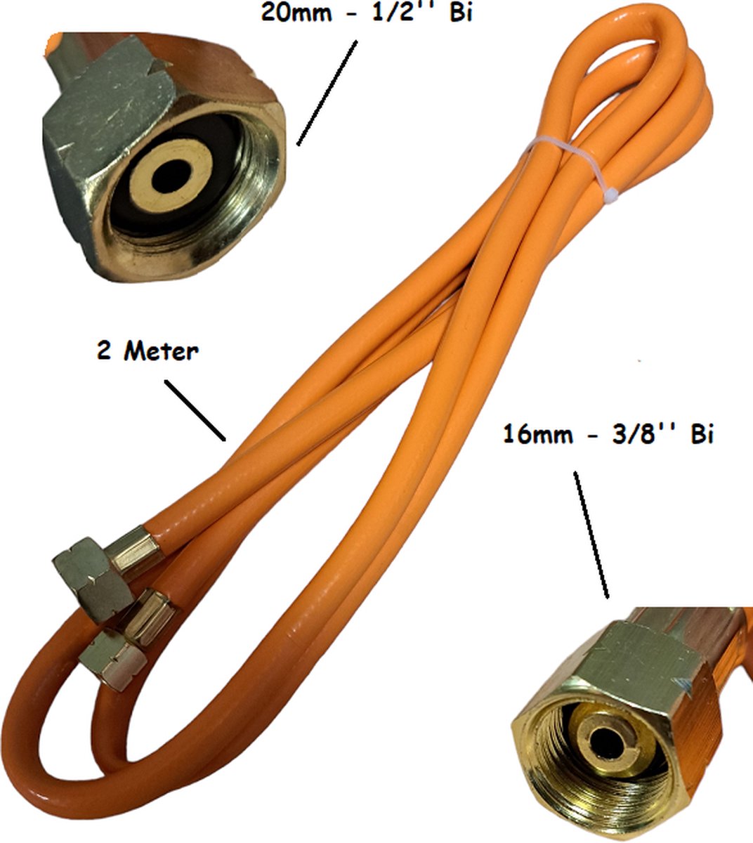 Gasslang gas slang 2 meter BSPP 16mm (3/8") IG + BSPP 20mm (1/2") IG binnendraads...