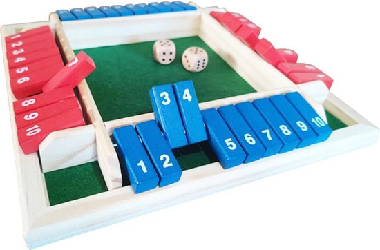 Thumbnail van een extra afbeelding van het spel Shut The Box - 4 Spelers - Rood & Blauw - Dobbelspel - Rekenspel