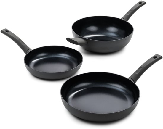 ISENVI Avon combideal 3 delig - Koekenpannen & wokpan - Ergo - Antraciet - Keramisch - 100% PFAS, PTFE en PFOA vrij - 100% duurzaam - Unieke Antiaanbaklaag - Non-stick bodem - Vaatwasbestendig - Geschikt voor alle warmtebronnen inclusief inductie