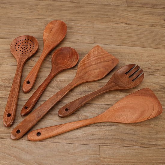 delicaat debat plan 6-delige houten keukengerei set - natuurlijke houten lepels & houten spatel  voor... | bol.com