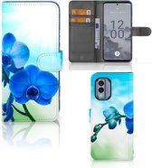 Telefoonhoesje Nokia X30 Wallet Book Case met foto Orchidee Blauw Valentijn Cadeautje Vrouw