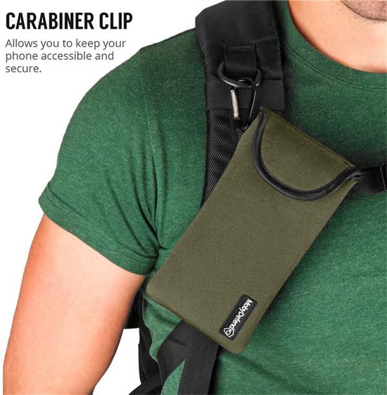 Hoesje voor Xiaomi 13 Pro - MobyDefend Neopreen Pouch Met Karabijnhaak - Insteekhoesje - Riemlus Hoesje - Groen - GSM Hoesje - Telefoonhoesje Geschikt Voor: Xiaomi 13 Pro