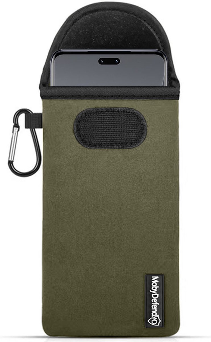 MobyDefend Hoesje - Geschikt voor Xiaomi 13 Lite - Neopreen Pouch Met Karabijnhaak - Insteek - Riemlus - Groen