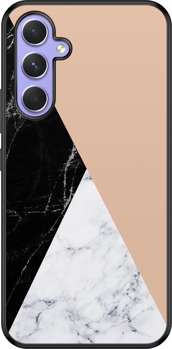 Leuke Telefoonhoesjes - Hoesje geschikt voor Samsung Galaxy A54 - Marmer zwart bruin - Backcover zwart - Marmer - Zwart, Bruin, Grijs
