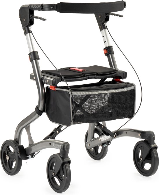 MultiMotion Trollimaster RG70 lichtgewicht Rollator - Gedraaide handvatten - Standaard, zithoogte 60 cm - Parkinson rollator