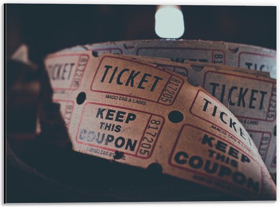 Dibond - Foto van Tickets op Rol - 40x30 cm Foto op Aluminium (Met Ophangsysteem)