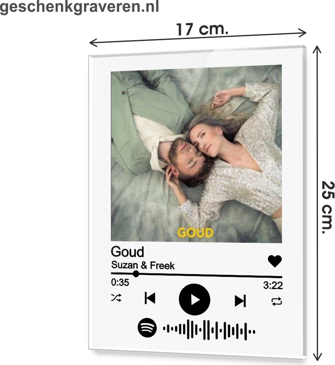 Plaque de verre plexi Spotify, 17x25cm., avec socle en bois, Cadeau  personnalisé