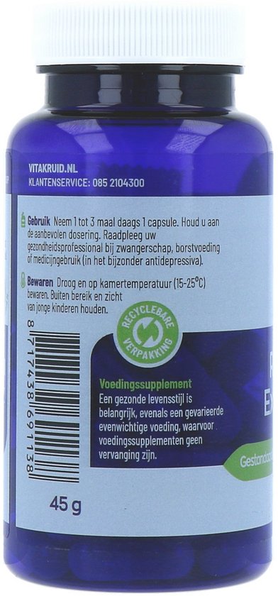 Blauwe pot met witte dop en etiket met gebruiksaanwijzing en ingrediënten. Gewicht 45g.