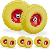 Relaxdays 8x steekwagenwiel - 4.1/3.5-4 - rubber - bolderkarwiel - antilekband geel-rood