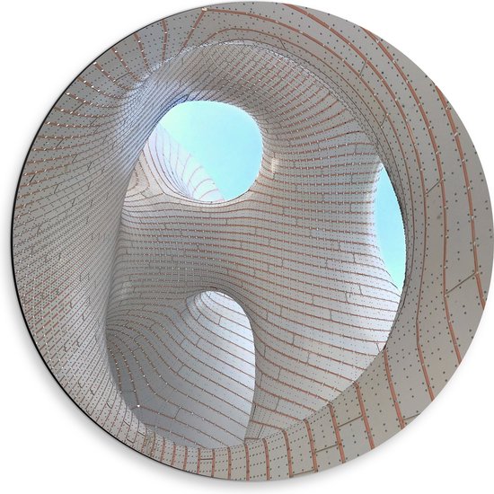 Dibond Muurcirkel - Abstract Wit Gebouw met Bogen en Gaten - 50x50 cm Foto op Aluminium Muurcirkel (met ophangsysteem)