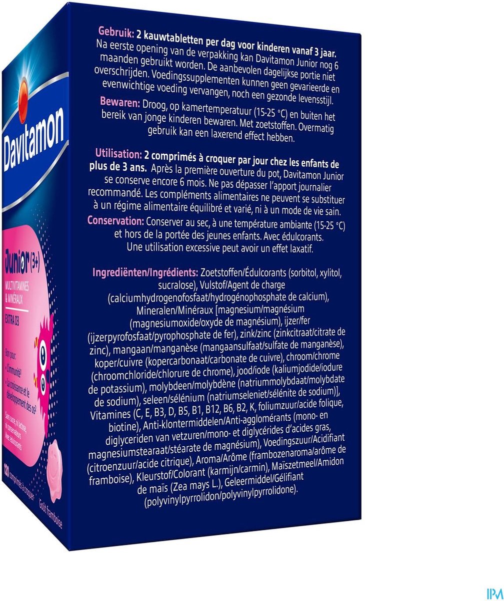 Bol.com Davitamon® Junior Framboos Multivitamines - 120 Kauwtabletten Vanaf 3 Jaar aanbieding