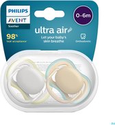 Philips Avent Ultra Air Fopspeen - 0 tot 6 Maanden - 2 Speentjes - Beige/Grijs - SCF085/15