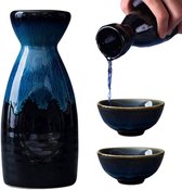 Kungfu Thee, 3 stuks keramische bekers, blauwe sake set, porseleinen bakje voor thuis hete of koude sake
