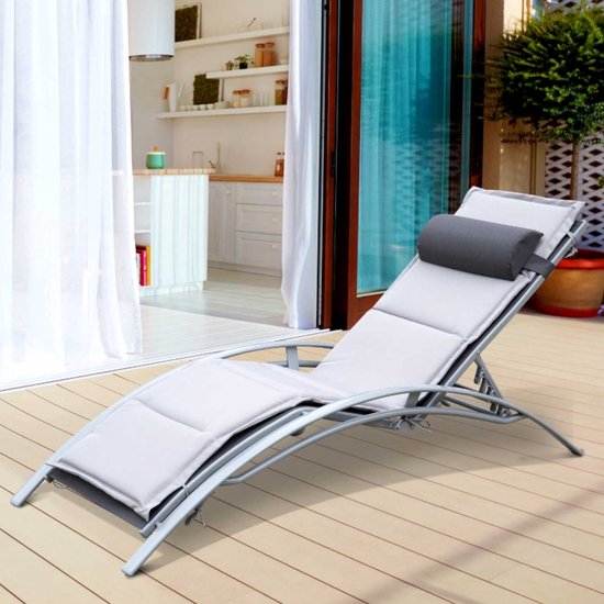 Ligbed - Tuinstoel - Ergomnomisch gevormde ligstoel - Relaxstoel Tuin - Tuinmeubelen - Loungebed - Verstelbaar - Aluminium - Grijs - Zenzee