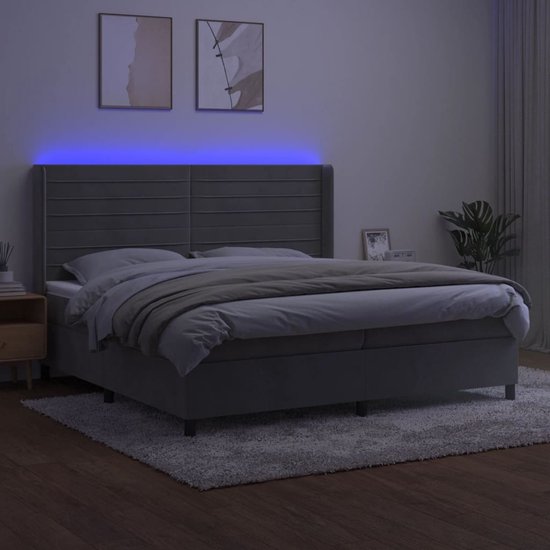 vidaXL-Boxspring-met-matras-en-LED-fluweel-lichtgrijs-200x200-cm