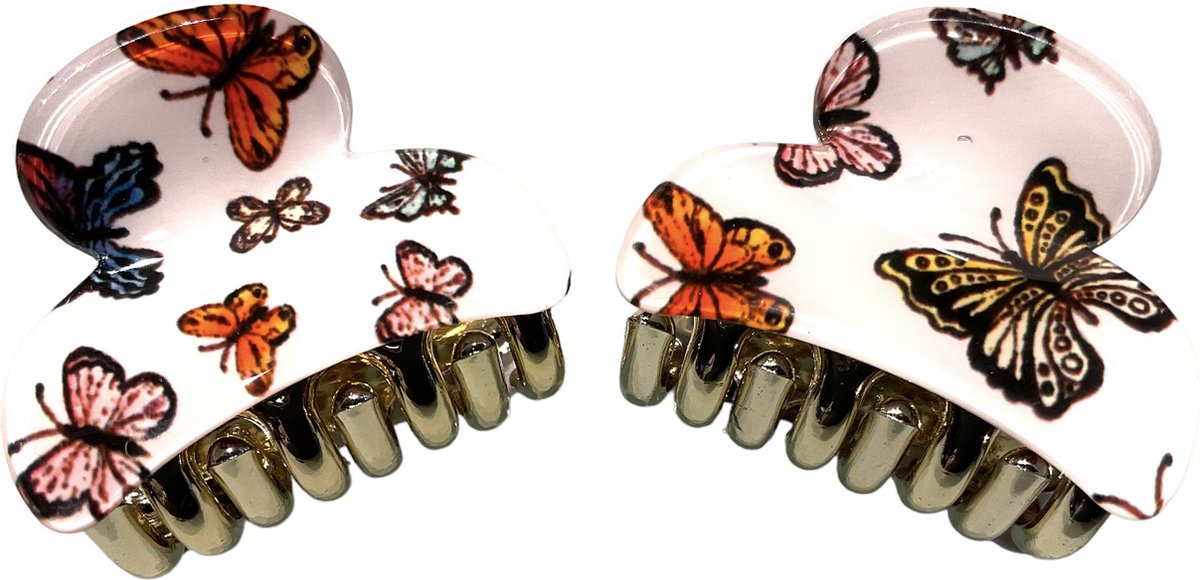 Kleine Haarklemmen - Haarclip - Vlinderprint - Wit - 3.7 cm - Set 2 Stuks (628)