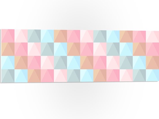 PVC Schuimplaat- Blokpatroon van Blauw, Bruin en Roze Vakken - 90x30 cm Foto op PVC Schuimplaat