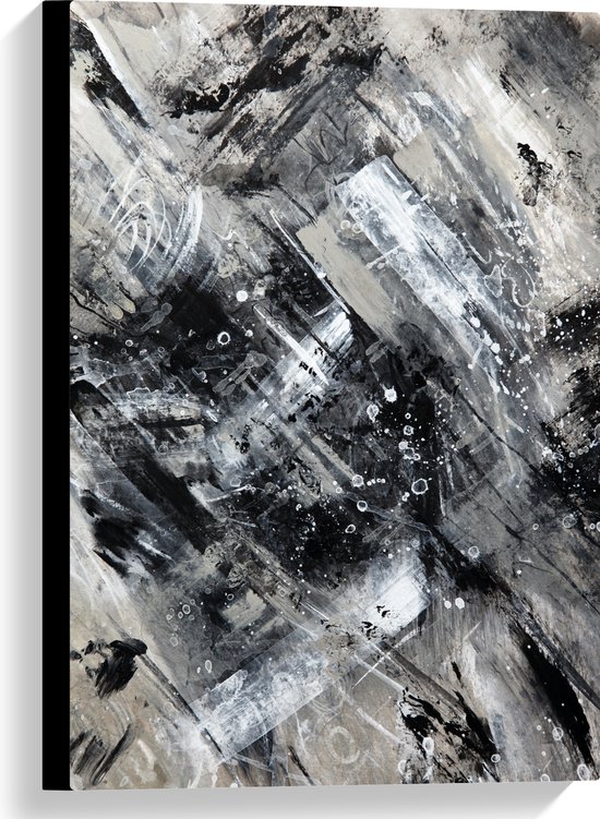Canvas - Abstracte Verfmix van Zwart en Wit Tinten - 40x60 cm Foto op Canvas Schilderij (Wanddecoratie op Canvas)