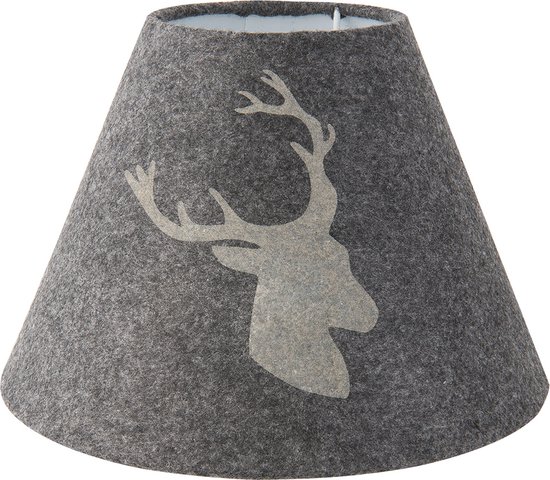HAES DECO - Lampenkap - Farm Living - grijs met hert bedrukt - formaat Ø 23x17 cm, voor Fitting E27 - Tafellamp, Hanglamp