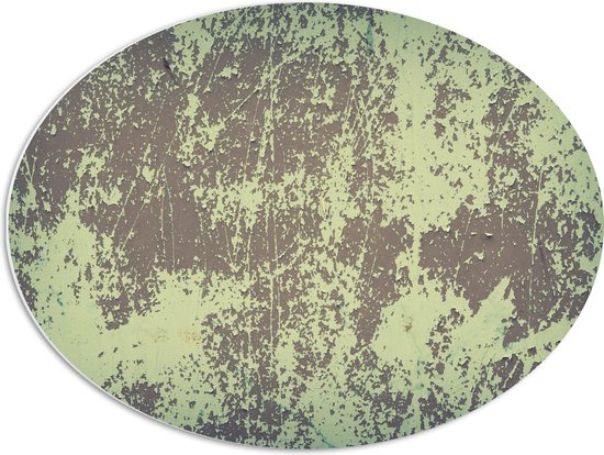 PVC Schuimplaat Ovaal - Bruin met Groene Textuur op Muur - 68x51 cm Foto op Ovaal (Met Ophangsysteem)