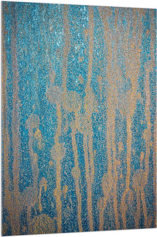 Acrylglas - Blauwe Abstracte Verfstrepen op Bruine Wand - 100x150 cm Foto op Acrylglas (Met Ophangsysteem)
