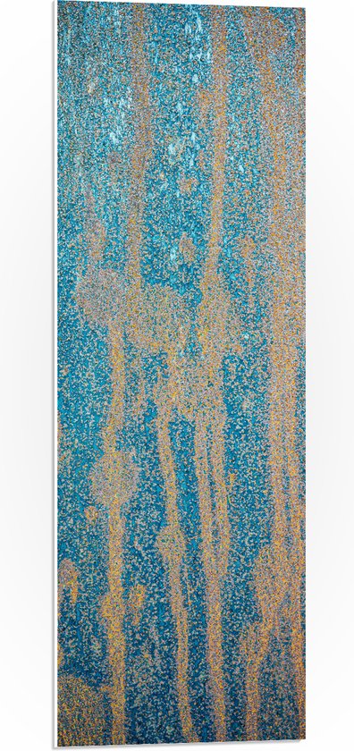 PVC Schuimplaat- Blauwe Abstracte Verfstrepen op Bruine Wand - 30x90 cm Foto op PVC Schuimplaat