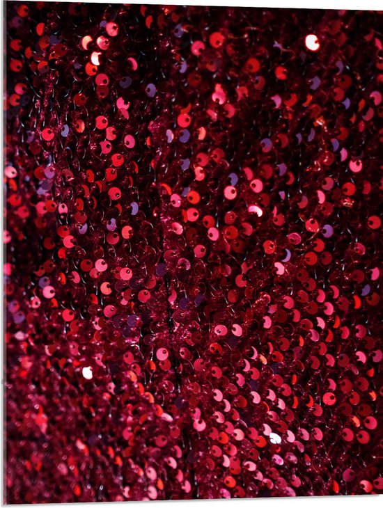 Acrylglas - Close-up van Rode Pailletten - 60x80 cm Foto op Acrylglas (Wanddecoratie op Acrylaat)