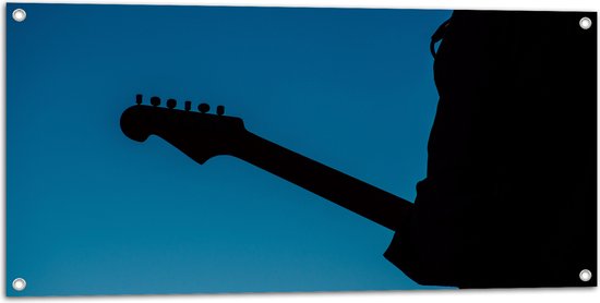 Tuinposter – Silhouet van Man met Elektrische Gitaar - 100x50 cm Foto op Tuinposter (wanddecoratie voor buiten en binnen)