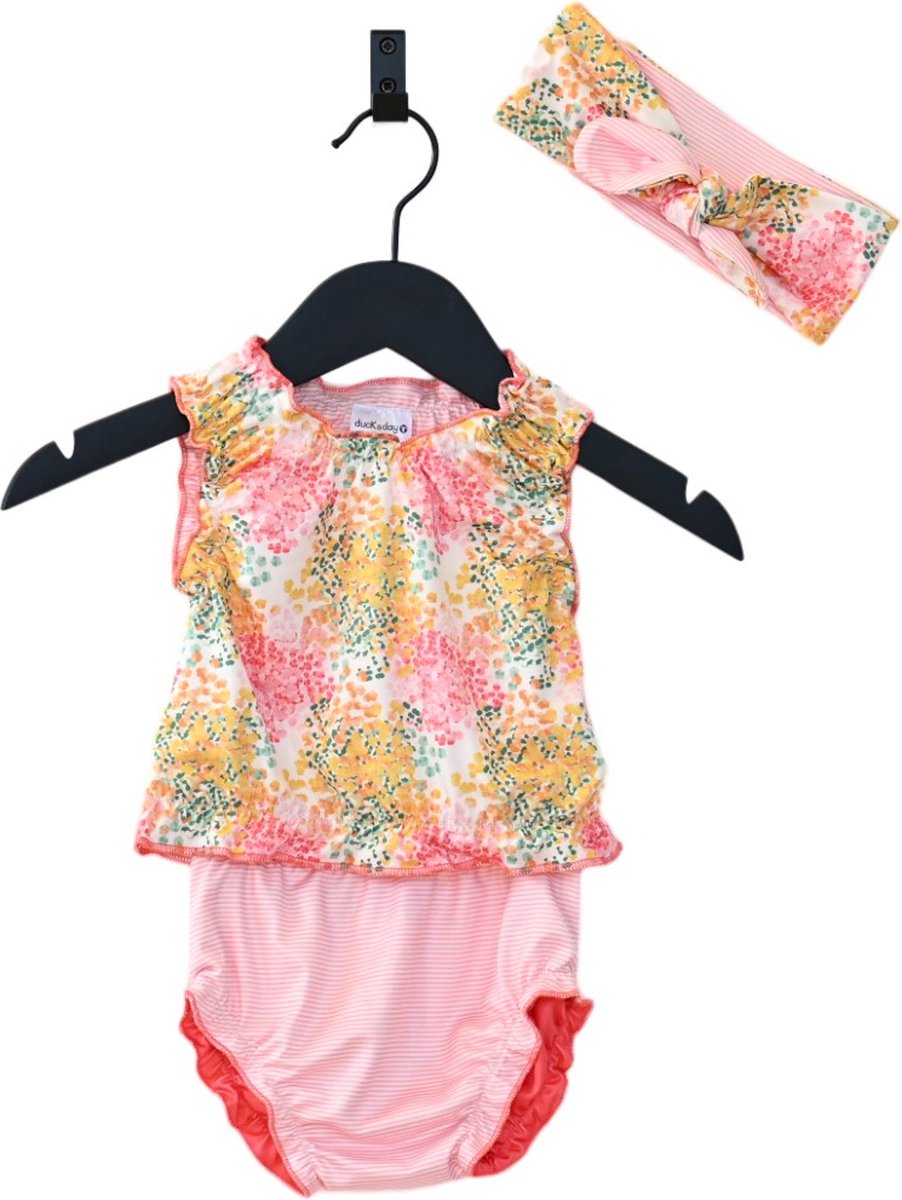 Ducksday - Omkeerbare baby tankini met haarlint - voor meisjes - UPF 50+ - Driedelige zwemset - Lula