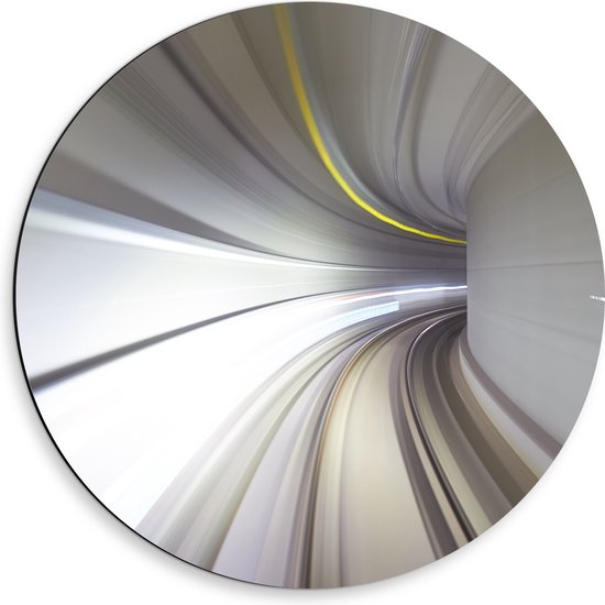 Dibond Muurcirkel - Abstracte Tunnel in Grijs Tinten - 50x50 cm Foto op Aluminium Muurcirkel (met ophangsysteem)