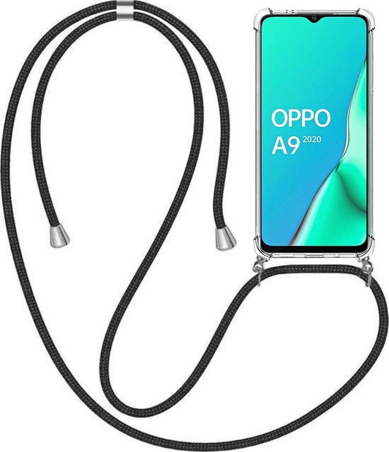 Telefoonhoesje Geschikt voor Oppo A9 2020 met Koord en Stootrand - TPU Backcover Shockproof met Lanyard - Smartphonica geschikt voor OPPO A9 (2020)