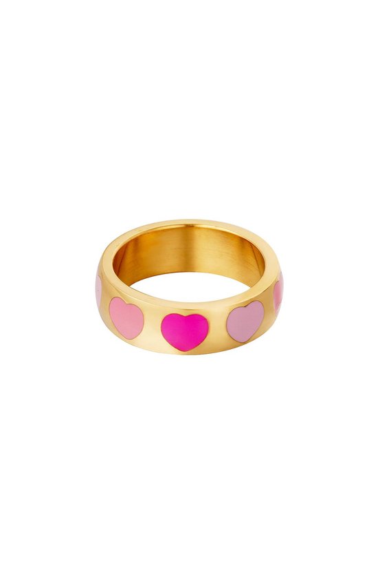 Stainless steel - ring- with hearts - Pink-Roze- 16-Moederdag cadeautje - cadeau voor haar - mama