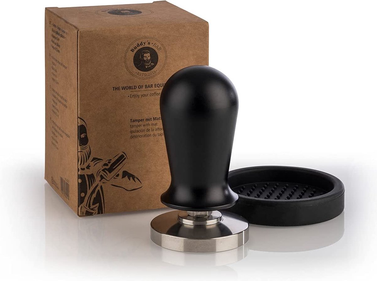 Buddy's Bar Barista Edition - Koffietamper 53 mm - RVS bodem - Zwart handvat