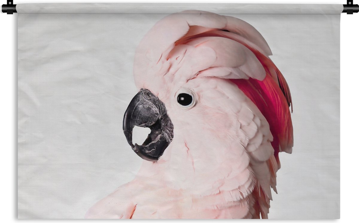 Wandkleed - Wanddoek - Kaketoe - Roze - Dieren - Natuur - 150x100 cm - Wandtapijt