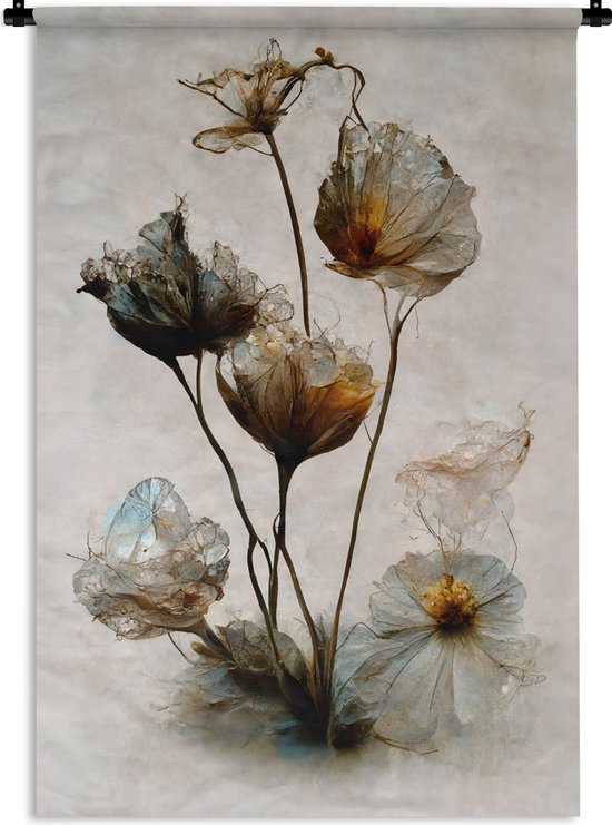 Wandkleed - Wanddoek - Vintage - Bloemen - Planten - Abstract - 60x90 cm - Wandtapijt