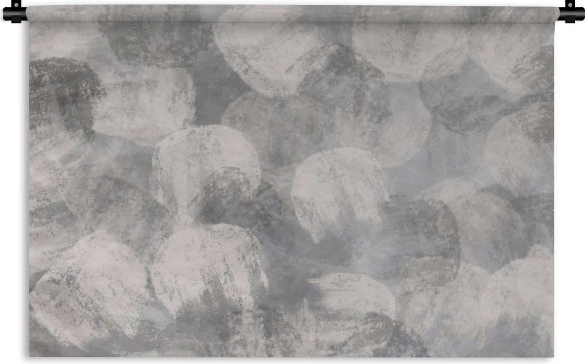 Wandkleed - Wanddoek - Abstract - Verf - Grijs - Schilderij - 90x60 cm - Wandtapijt