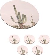 Sous-verres pour verres - Rond - Cactus - Vert - Nature - Plantes - 10x10 cm - Sous-verres en verre - 6 pièces