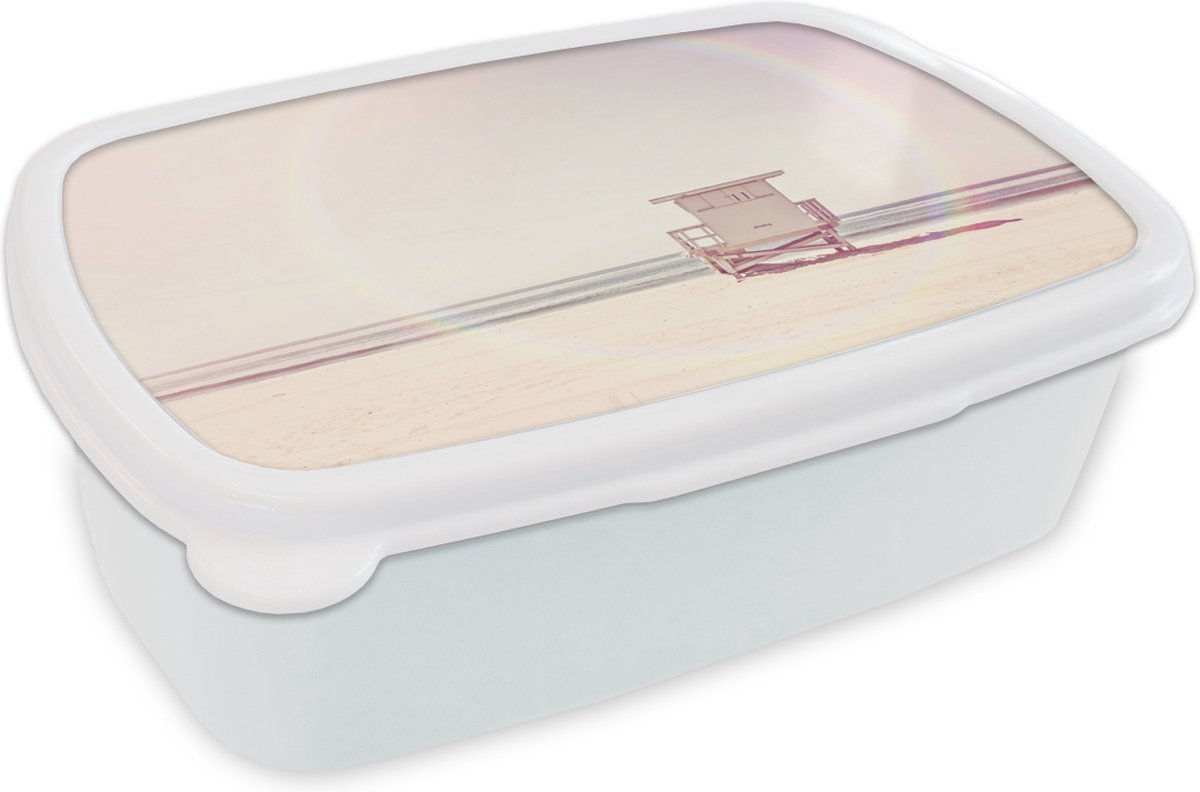 Broodtrommel Wit - Lunchbox - Brooddoos - Strand - Hut - Zon - Zee - Zomer - 18x12x6 cm - Volwassenen