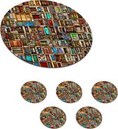 Onderzetters voor glazen - Rond - Deuren - Kleurrijk - Collage - Architectuur - 10x10 cm - Glasonderzetters - 6 stuks