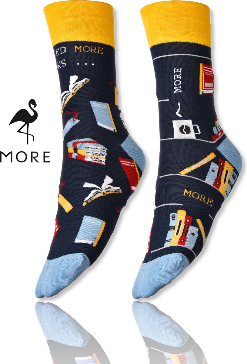 More Fashion - Dames Sokken - Maat 38 39 40 - Leuk Asymmetrisch Print - Kleurrijk - Books - Marineblauw - MADE IN EU
