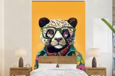 Behang - Fotobehang Panda - Bril - Bloemen - Hippie - Breedte 200 cm x hoogte 300 cm