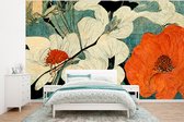 Bloemen - Planten - Vintage - Azië - Oranje - Behangpapier
