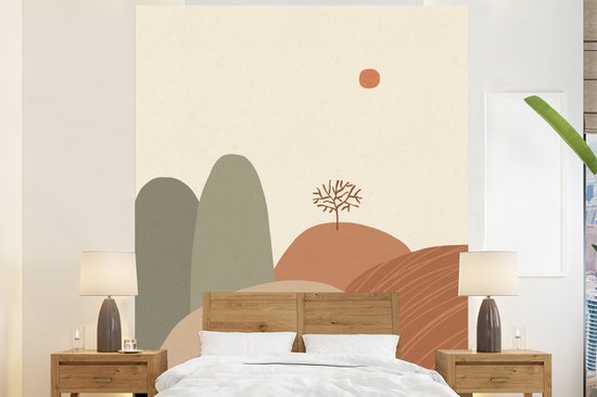 Behang - Fotobehang Pastel - Bergen - Landschap - Abstract - Breedte 225 cm x hoogte 280 cm - Behangpapier