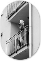 Balkon - Sigaretten - Roken - Vrouw Kunststof plaat (3mm dik) - Ovale spiegel vorm op kunststof