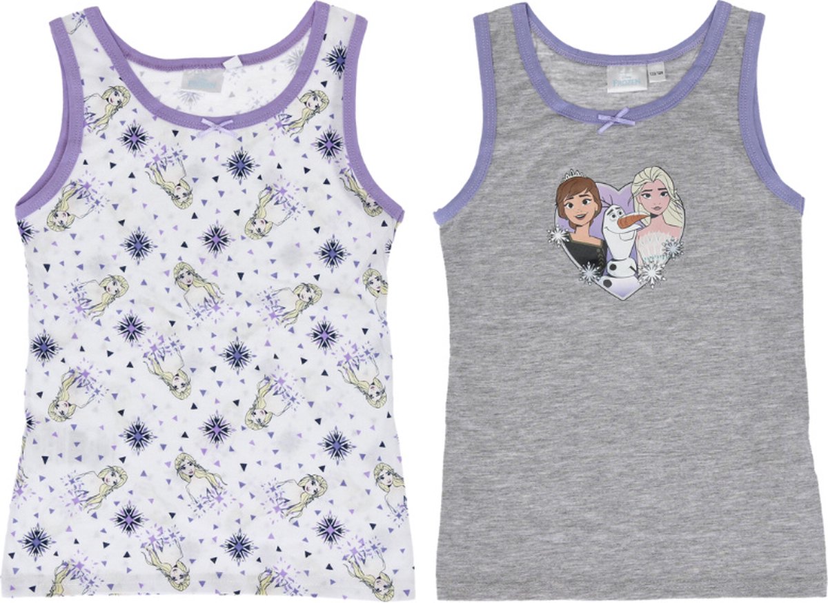 2 pack Meisjes onderhemden - Frozen - Wit/Grijs 134/140 - Disney Frozen