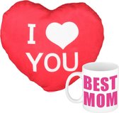 Best Mom - mug/tasse - 300 ml - avec coussin décoratif en forme de cœur - 15 cm
