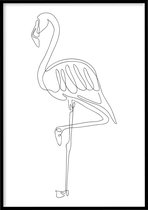 Poster Flamingo - 30x40 cm - Line art poster - Abstracte poster - Exclusief fotolijst - WALLLL