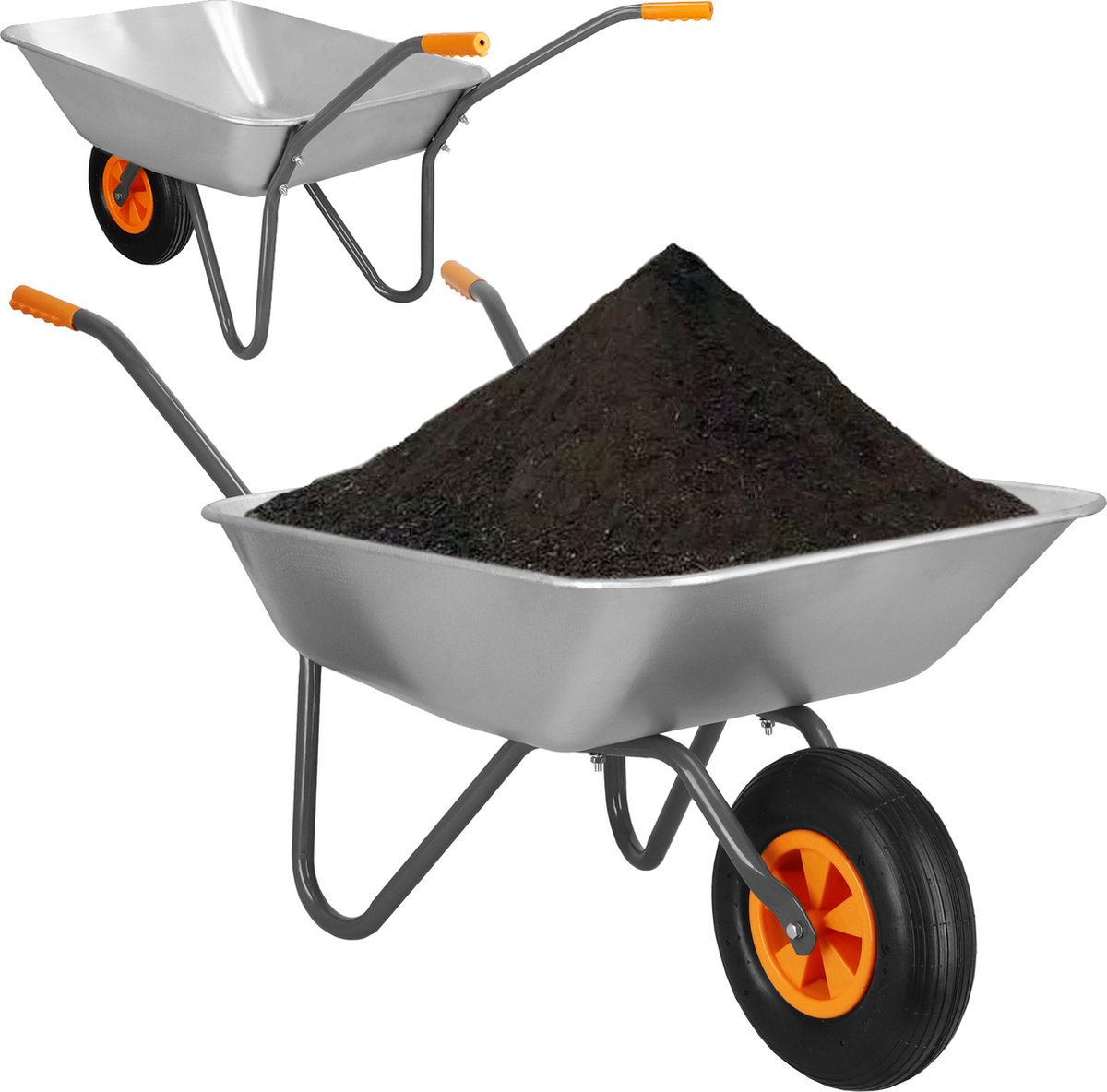Brouette Acier Galvanisé VERDELOOK – Capacité 75 Kg, Roue Pneumatique Ø 350 Mm, Jardin & Bricolage
