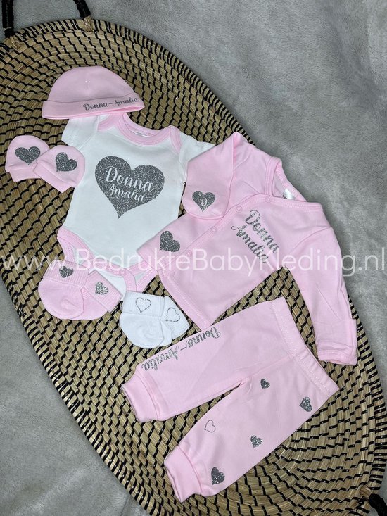 Bedrukte Baby Kleding - 6 Delig geboorte Pakje - Met Naam - Roze -  Gepersonaliseerd -... | bol.com